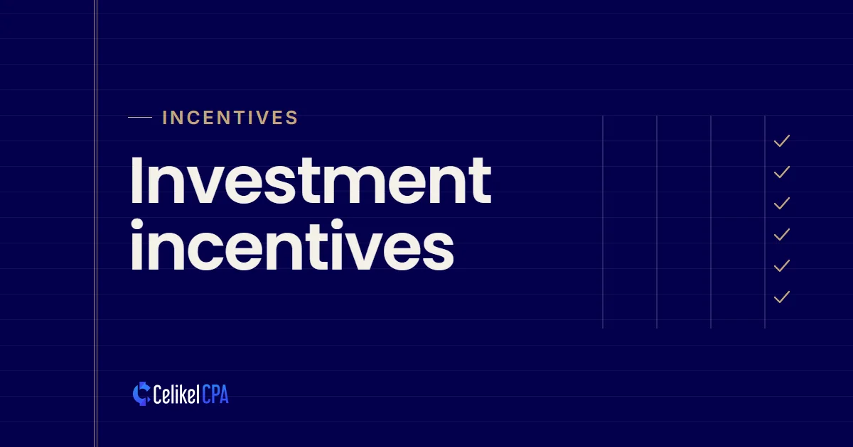 Celikel CPA article cover: "Investment incentives" under the label Incentives