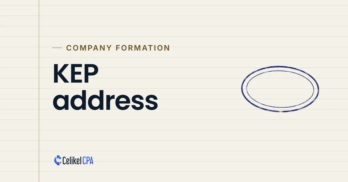 Celikel CPA article cover: "KEP address" under the label Company formation