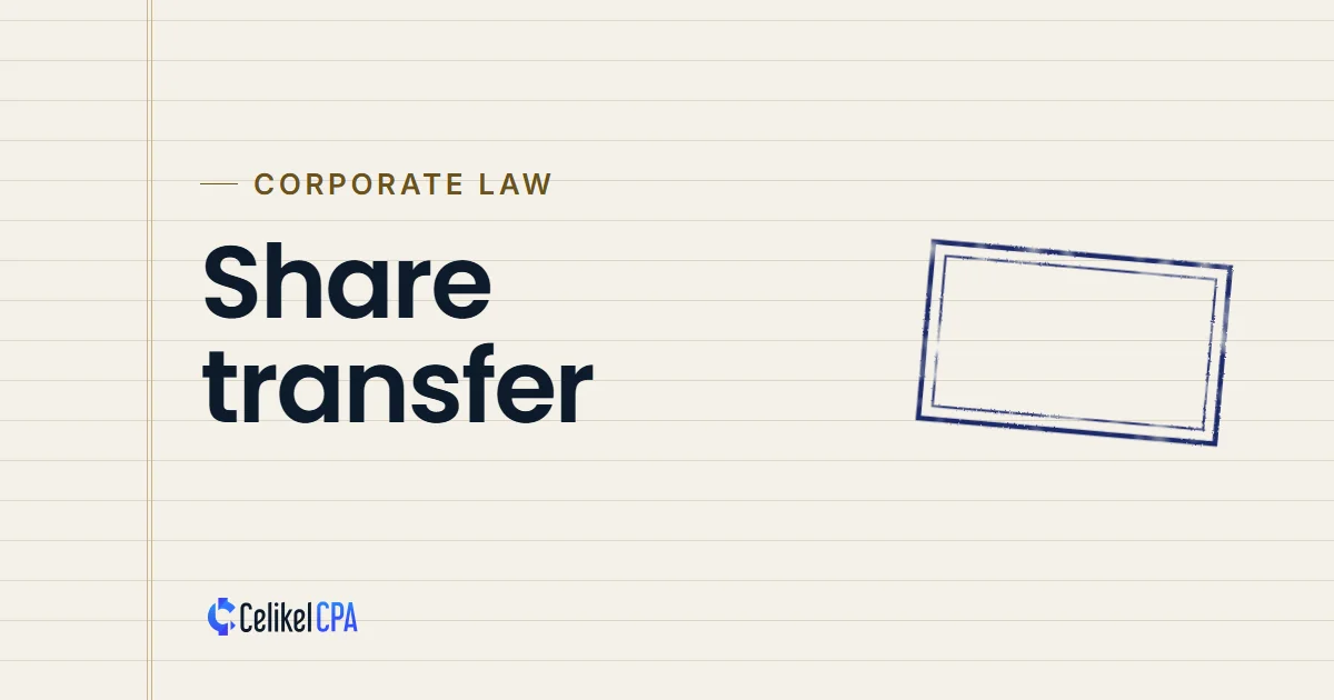 Celikel CPA article cover: "Share transfer" under the label Corporate law