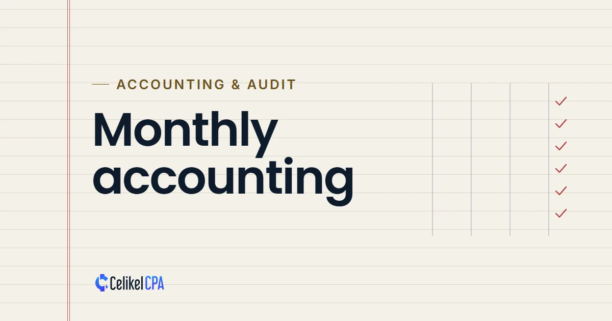 Celikel CPA article cover: "Monthly accounting" under the label Accounting & audit