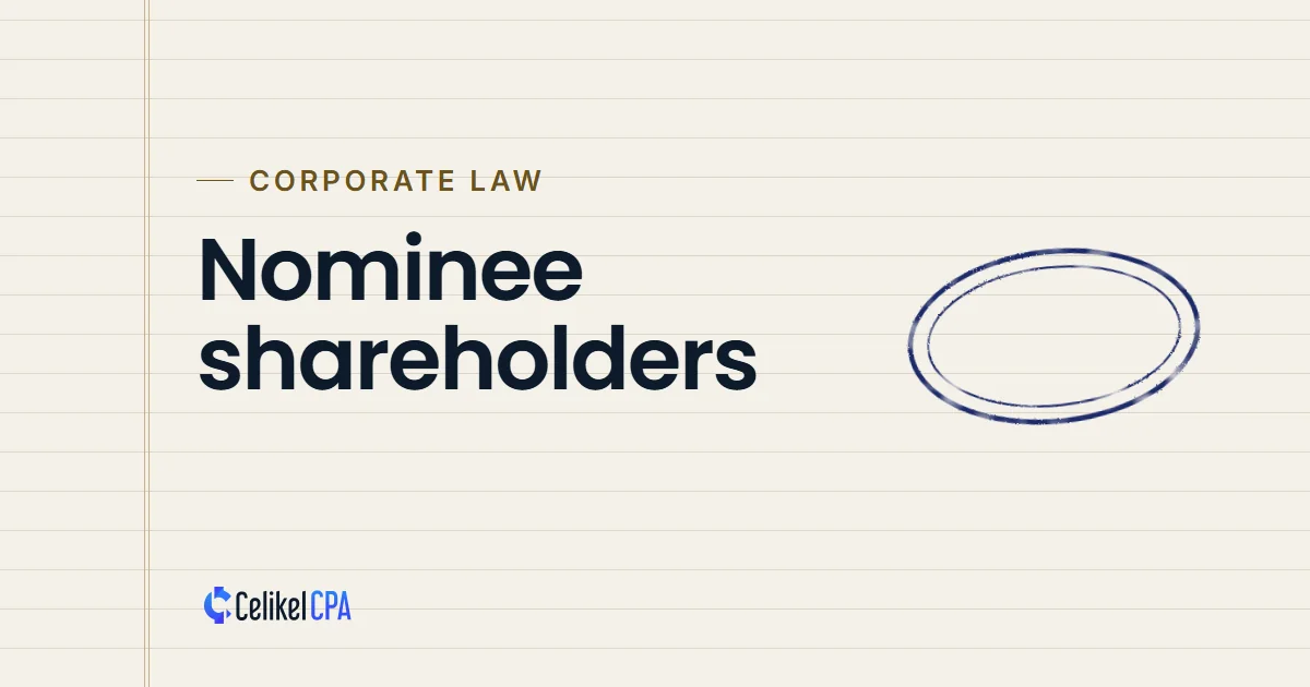 Celikel CPA article cover: "Nominee shareholders" under the label Corporate law