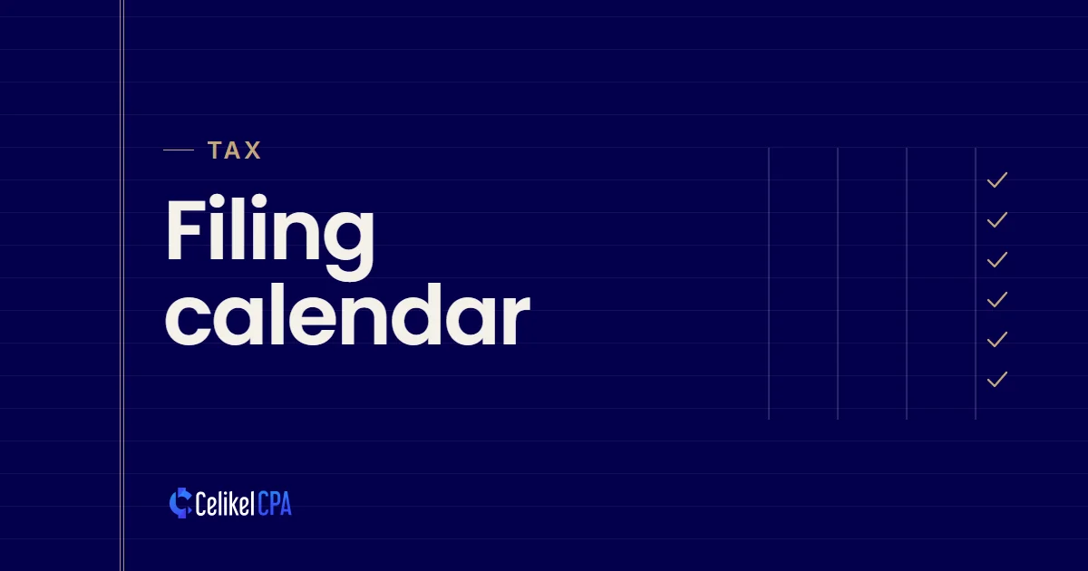 Celikel CPA article cover: "Filing calendar" under the label Tax